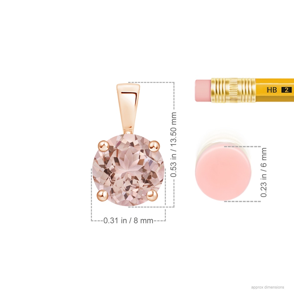 8mm AAA Classic Prong-Set Round Morganite Solitaire Pendant in Rose Gold ruler