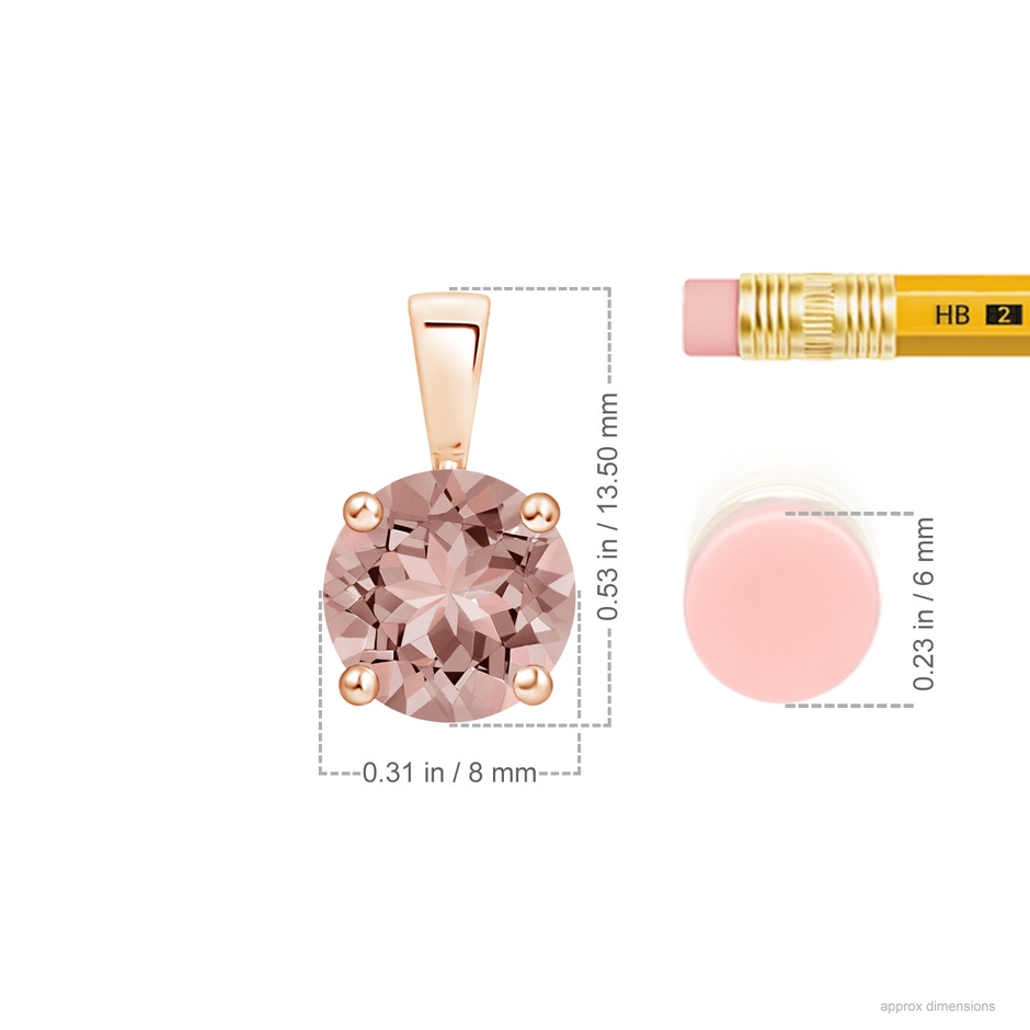 8mm AAAA Classic Prong-Set Round Morganite Solitaire Pendant in 18K Rose Gold ruler