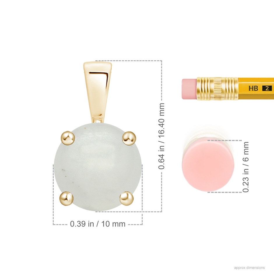 10mm A Classic Prong-Set Round Moonstone Solitaire Pendant in Yellow Gold ruler