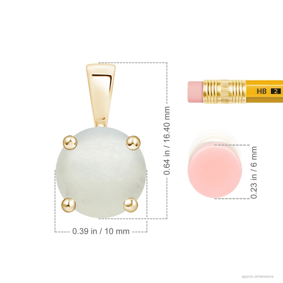 10mm AA Classic Prong-Set Round Moonstone Solitaire Pendant in Yellow Gold ruler