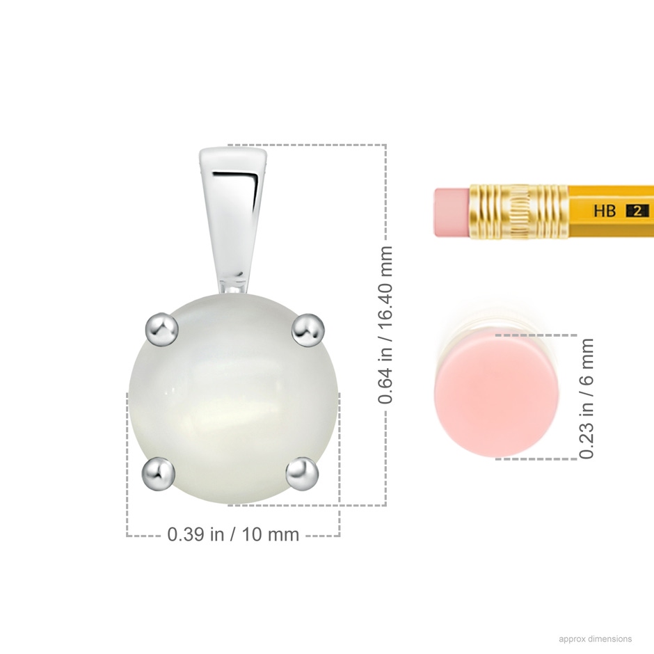 10mm AAAA Classic Prong-Set Round Moonstone Solitaire Pendant in S999 Silver ruler