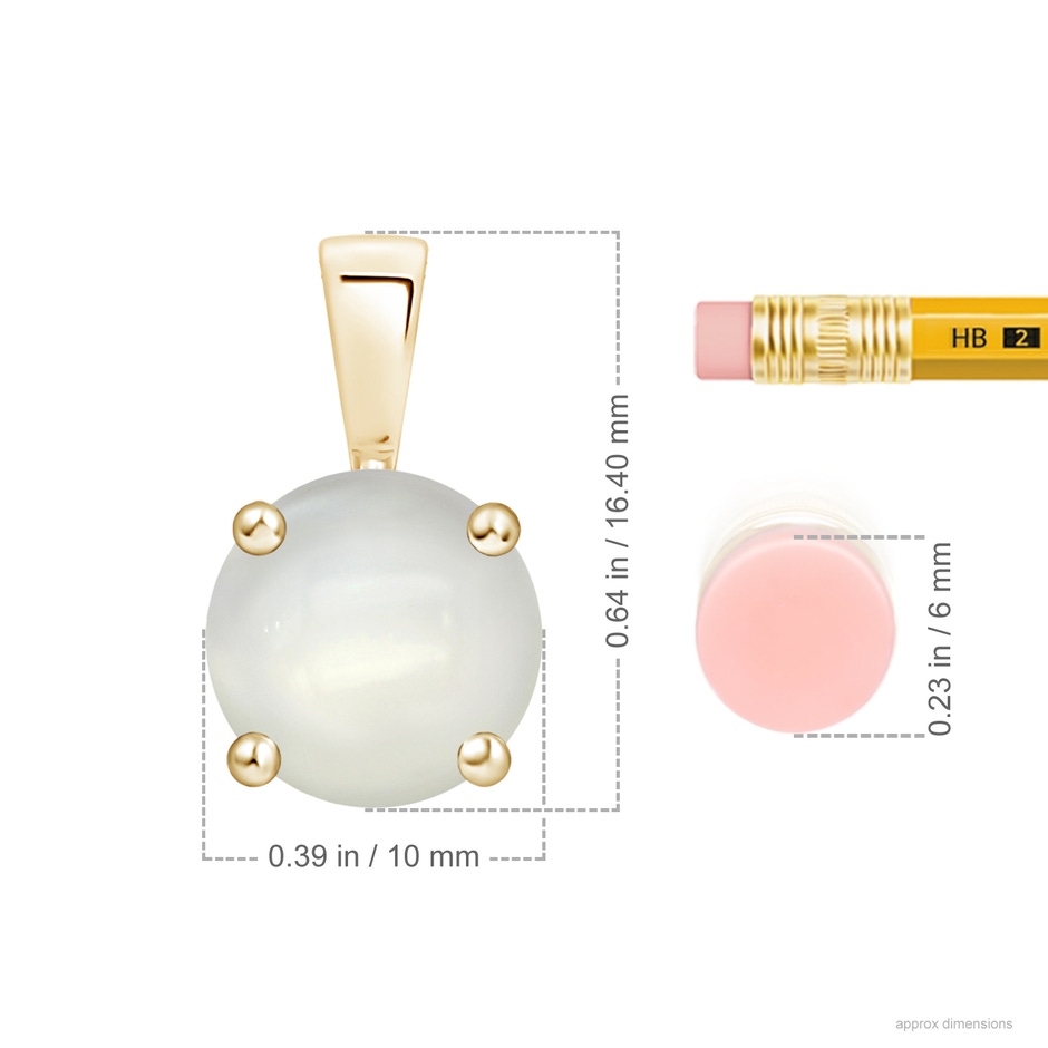 10mm AAAA Classic Prong-Set Round Moonstone Solitaire Pendant in Yellow Gold ruler