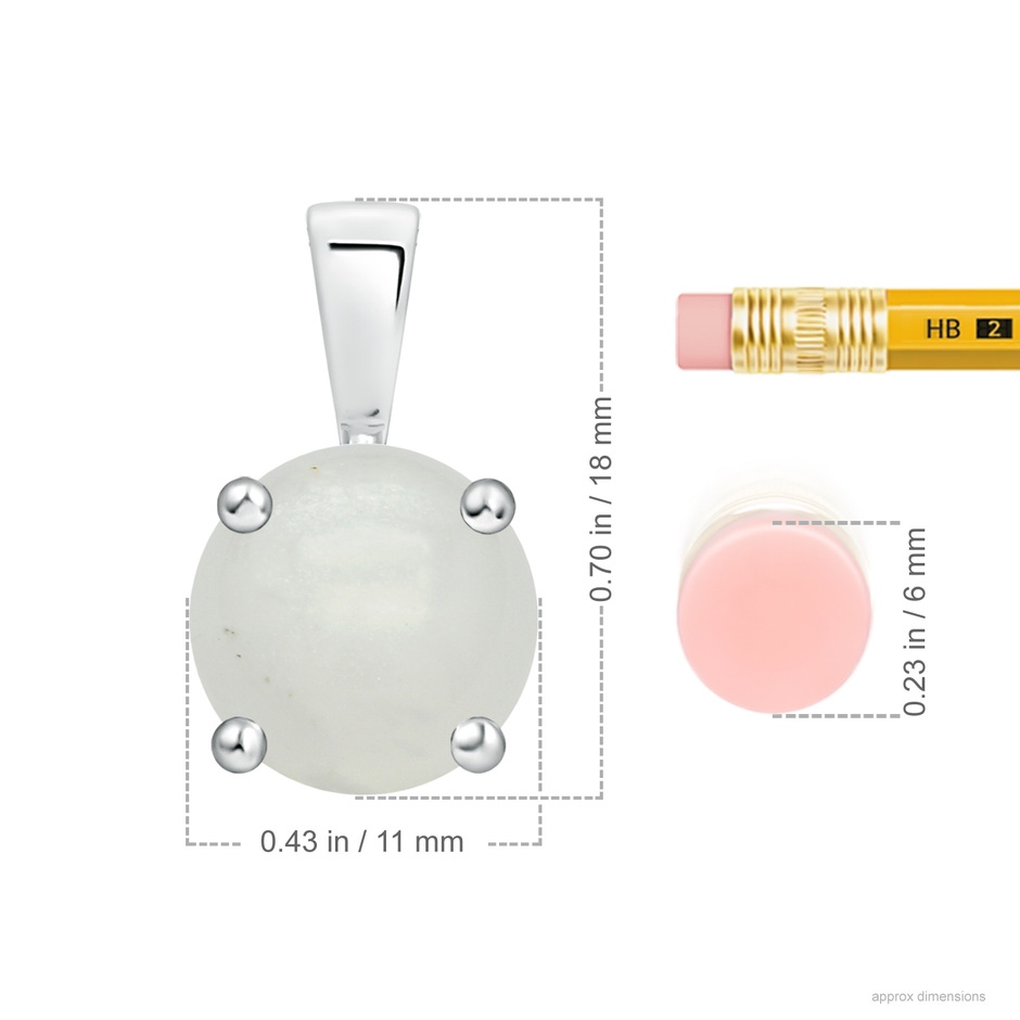 11mm A Classic Prong-Set Round Moonstone Solitaire Pendant in White Gold ruler