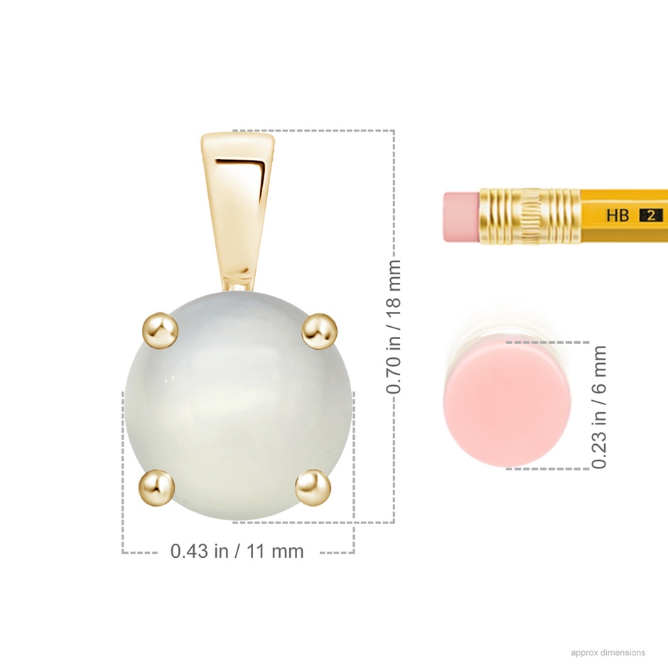 11mm AAA Classic Prong-Set Round Moonstone Solitaire Pendant in Yellow Gold ruler