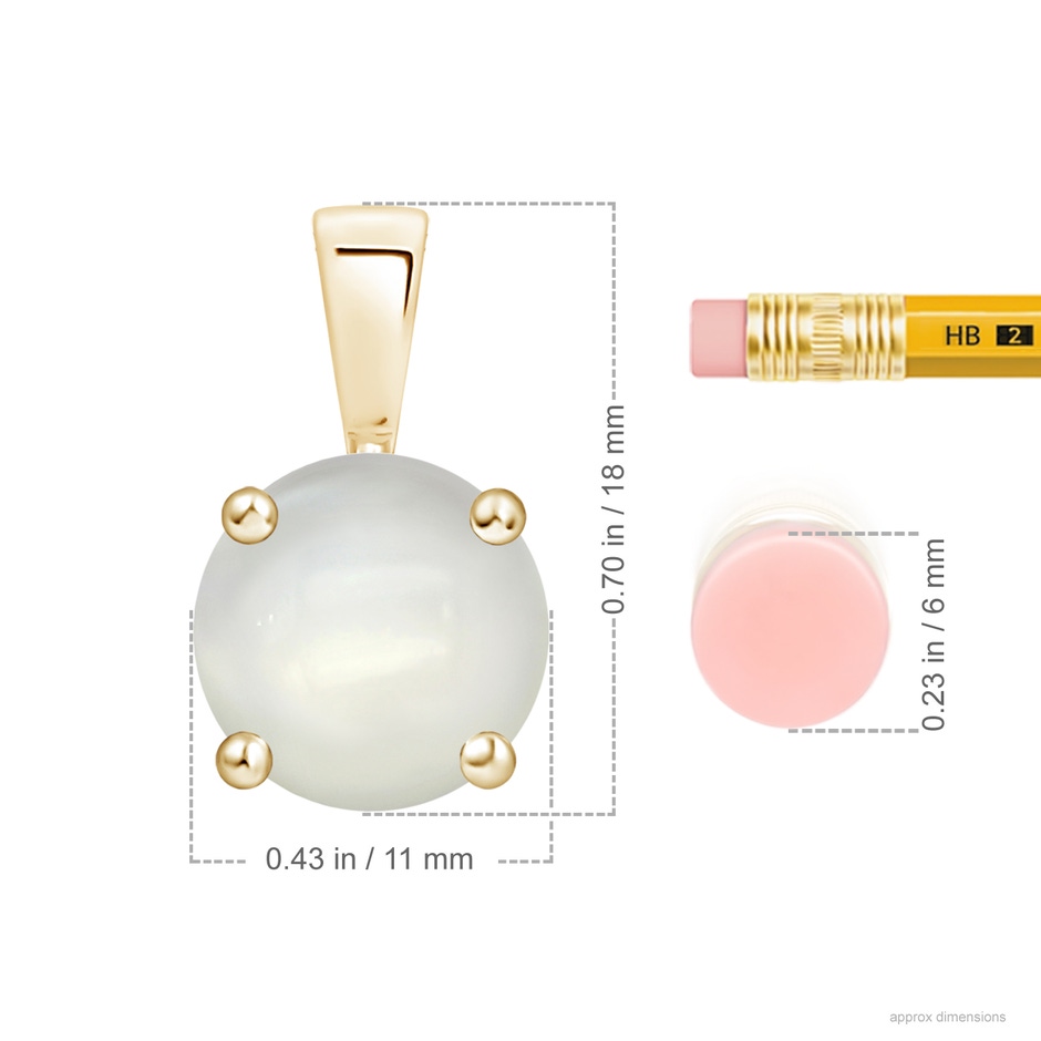11mm AAAA Classic Prong-Set Round Moonstone Solitaire Pendant in 18K Yellow Gold ruler
