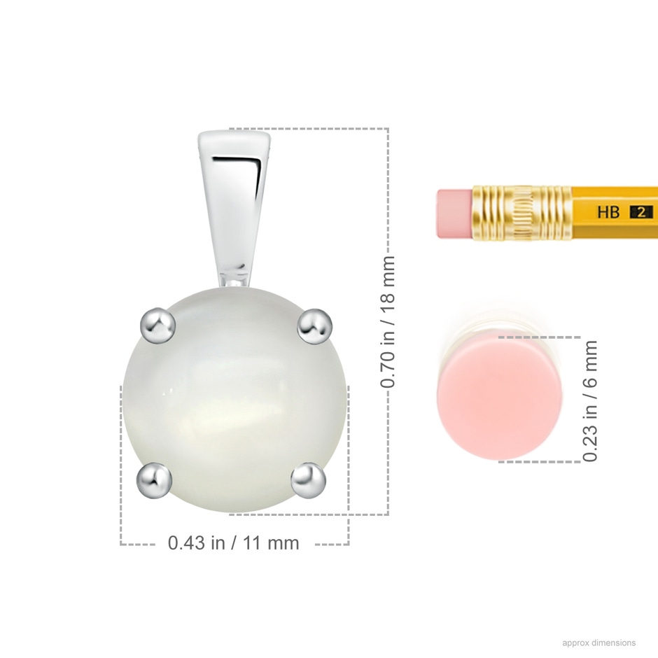 11mm AAAA Classic Prong-Set Round Moonstone Solitaire Pendant in White Gold ruler