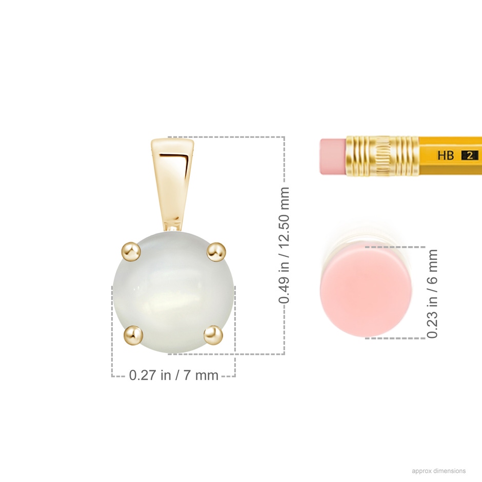 7mm AAAA Classic Prong-Set Round Moonstone Solitaire Pendant in Yellow Gold ruler