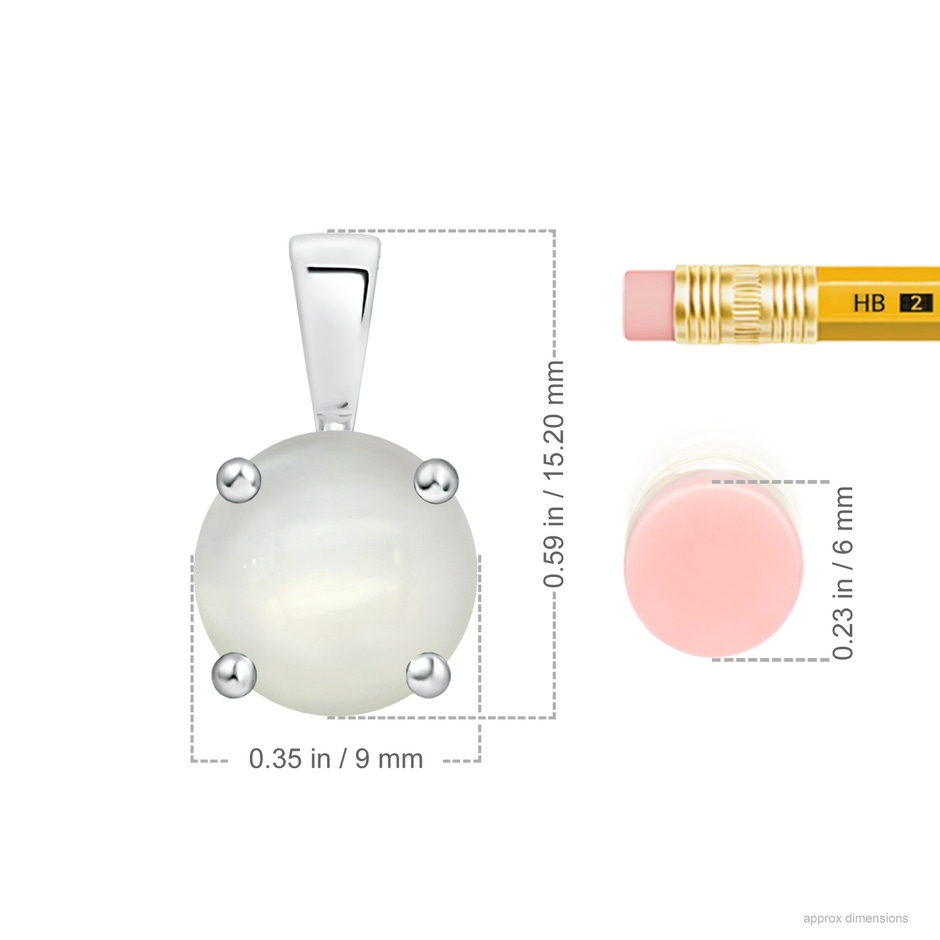 9mm AAAA Classic Prong-Set Round Moonstone Solitaire Pendant in S999 Silver ruler
