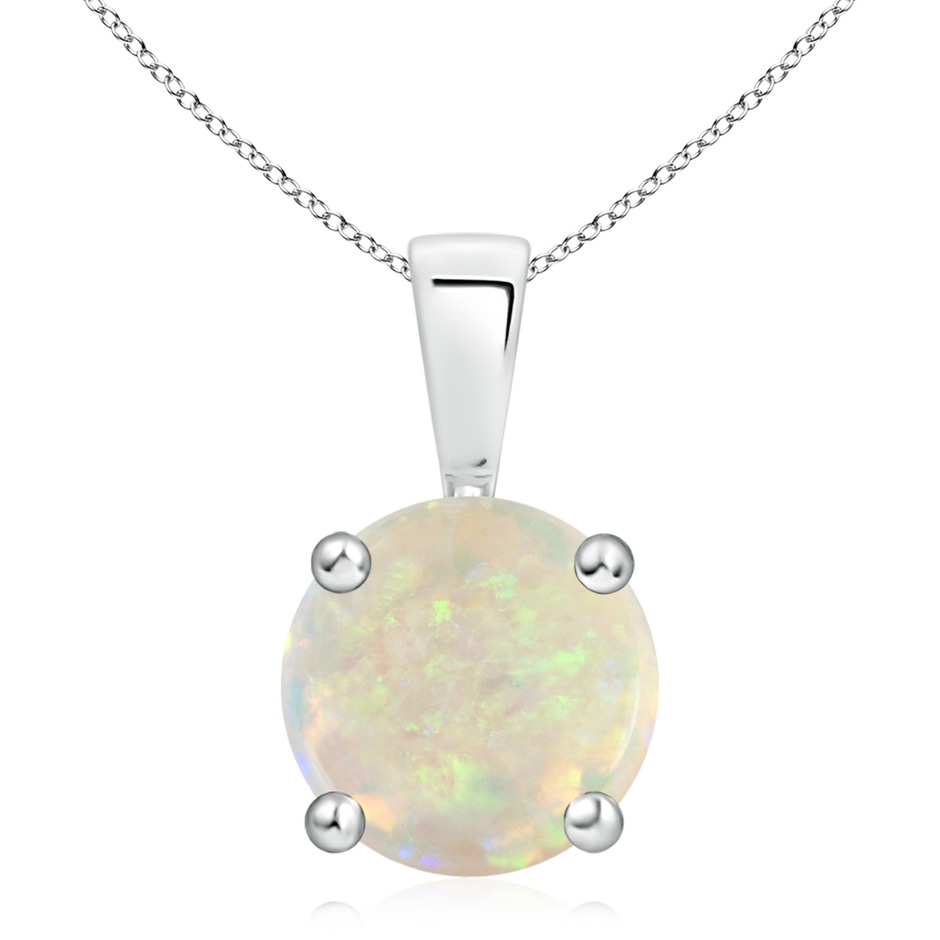 10mm AAA Classic Prong-Set Round Opal Solitaire Pendant in 18K White Gold 