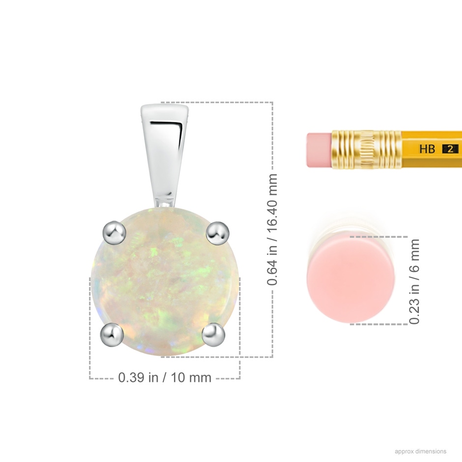 10mm AAA Classic Prong-Set Round Opal Solitaire Pendant in White Gold ruler