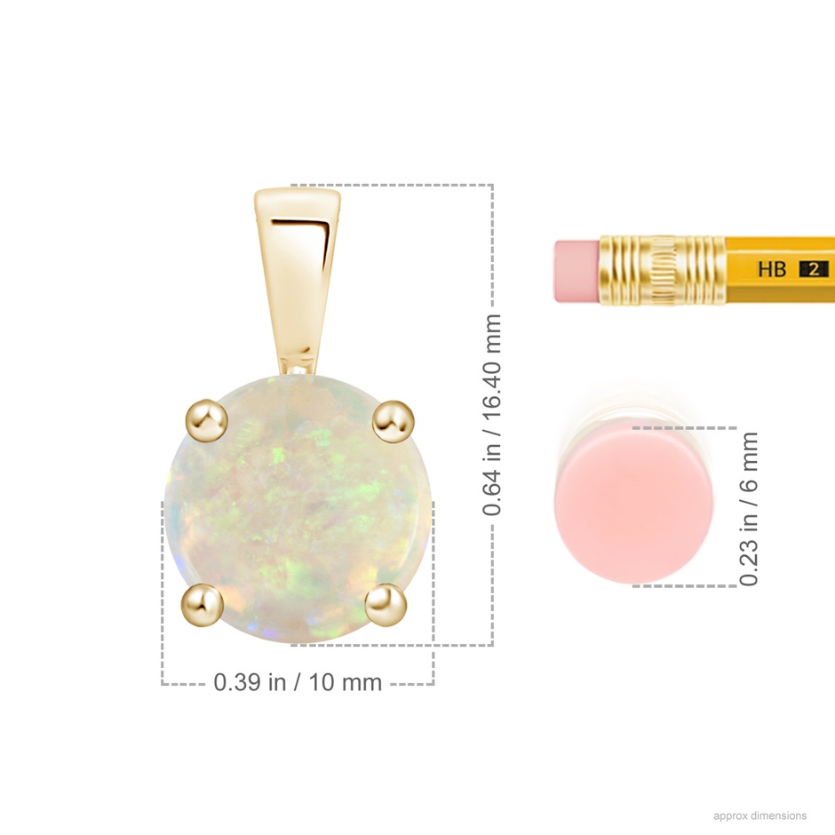 10mm AAA Classic Prong-Set Round Opal Solitaire Pendant in Yellow Gold ruler