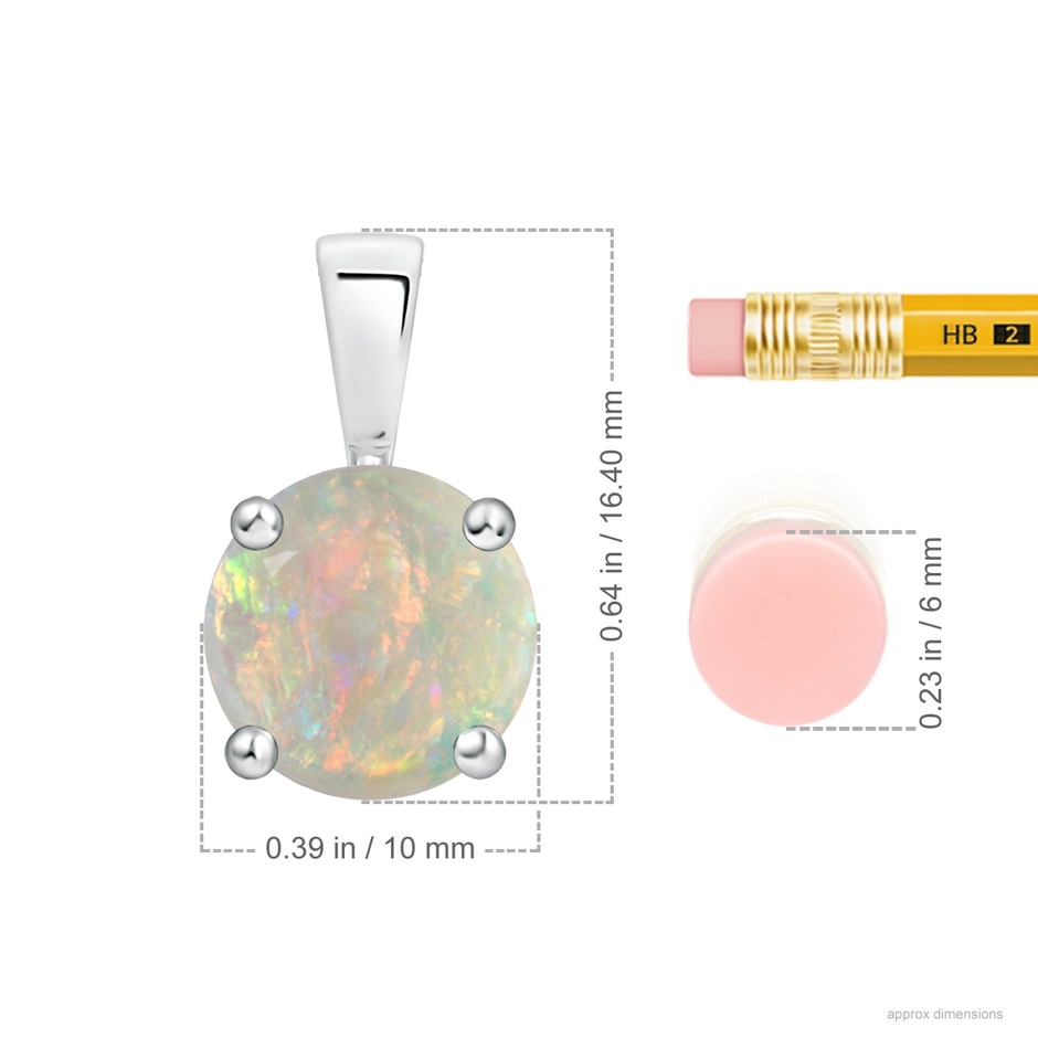 10mm AAAA Classic Prong-Set Round Opal Solitaire Pendant in P950 Platinum ruler