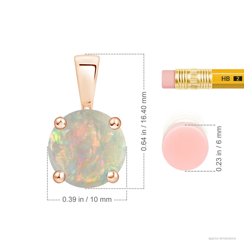 10mm AAAA Classic Prong-Set Round Opal Solitaire Pendant in Rose Gold ruler