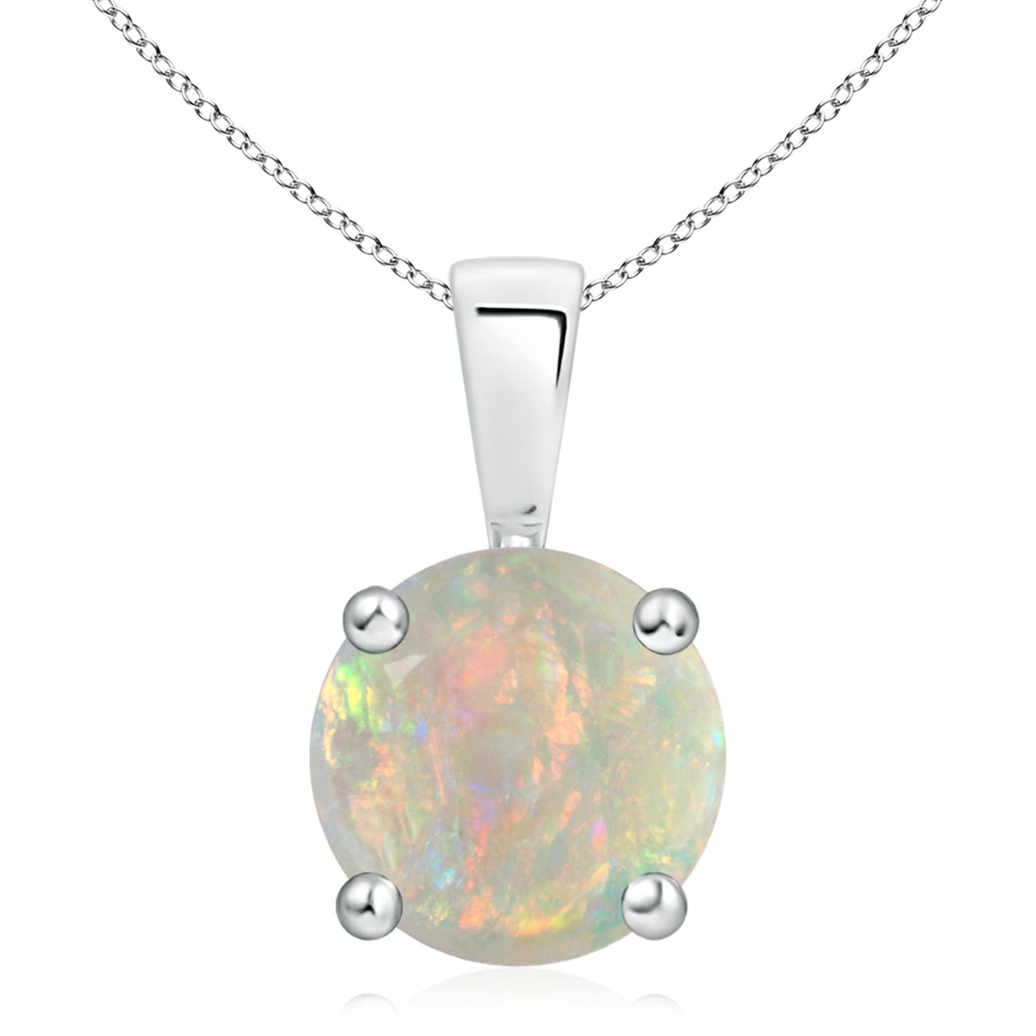 10mm AAAA Classic Prong-Set Round Opal Solitaire Pendant in S999 Silver