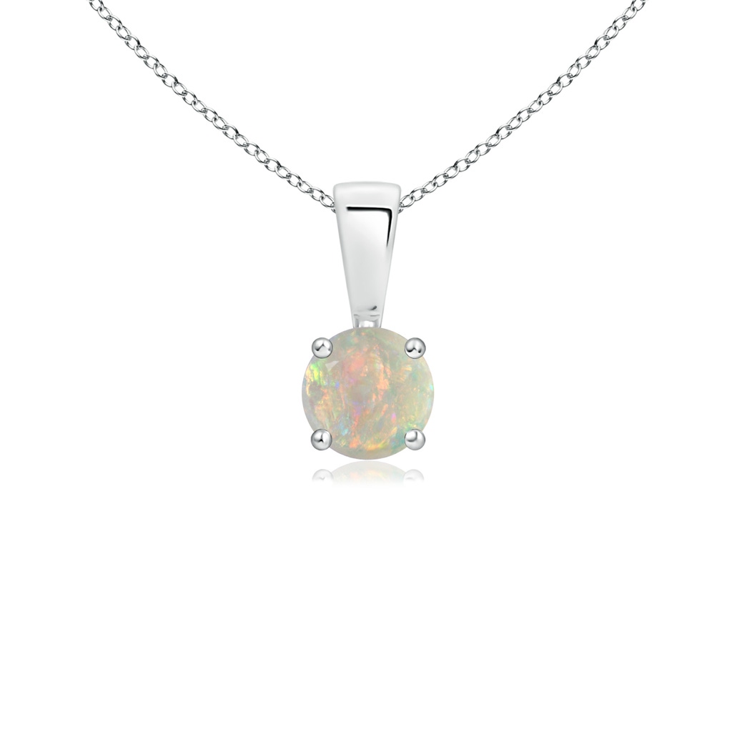 4mm AAAA Classic Round Opal Solitaire Pendant in White Gold