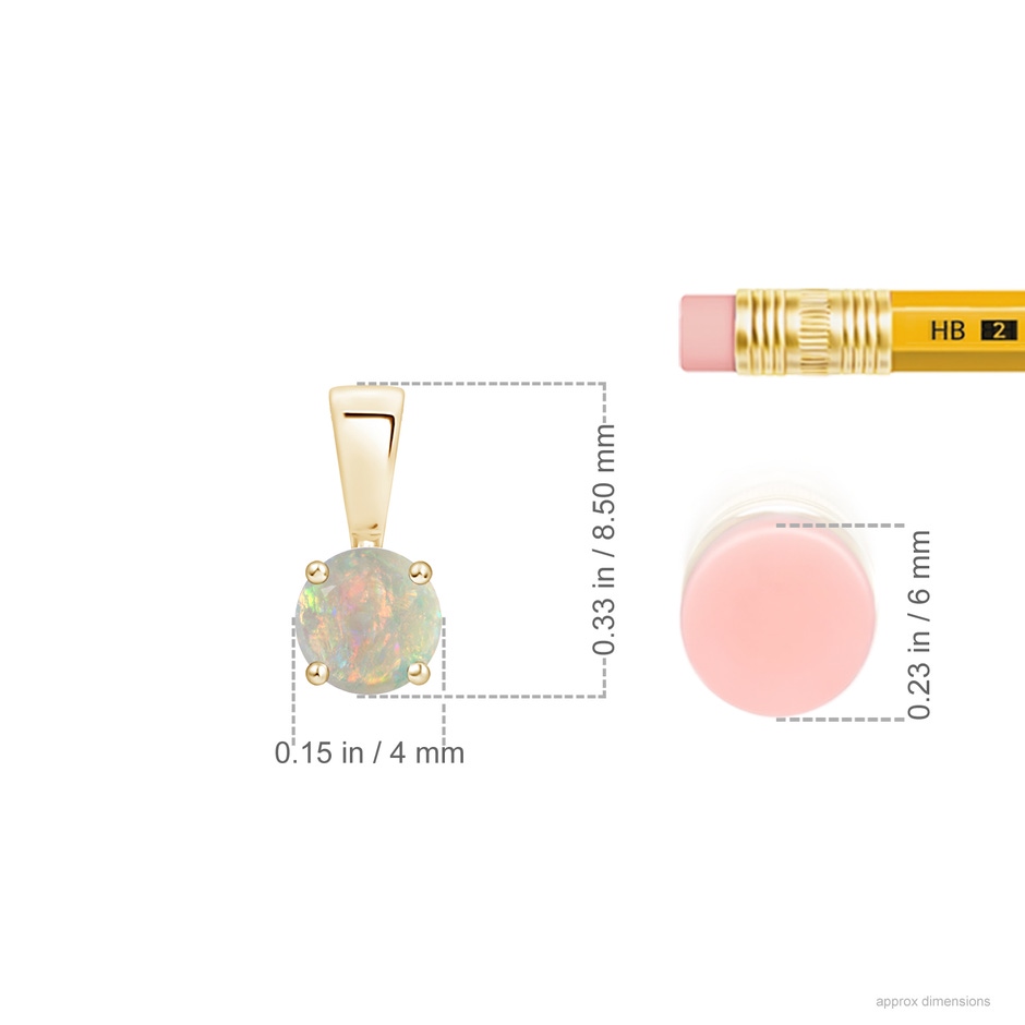 4mm AAAA Classic Prong-Set Round Opal Solitaire Pendant in Yellow Gold ruler