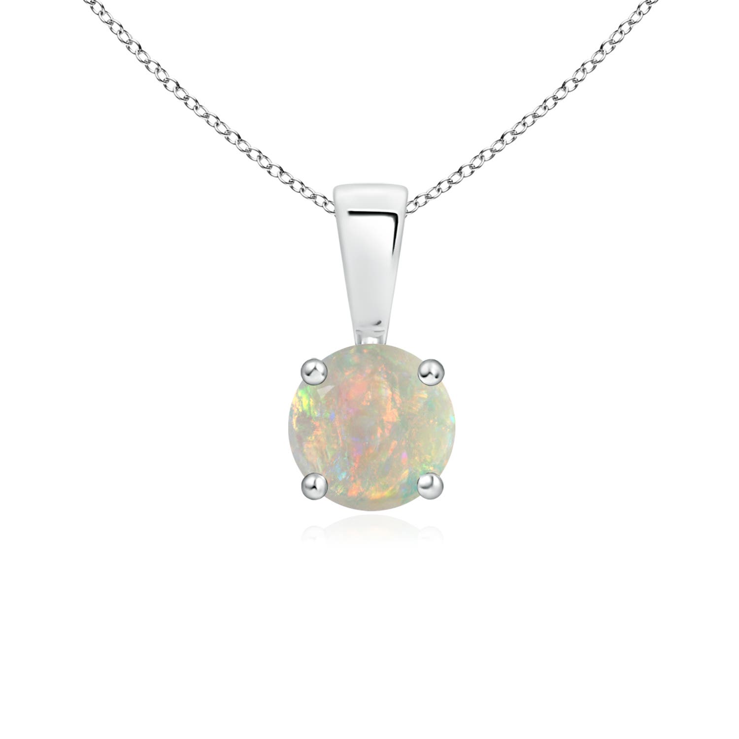 5mm AAAA Classic Prong-Set Round Opal Solitaire Pendant in S999 Silver