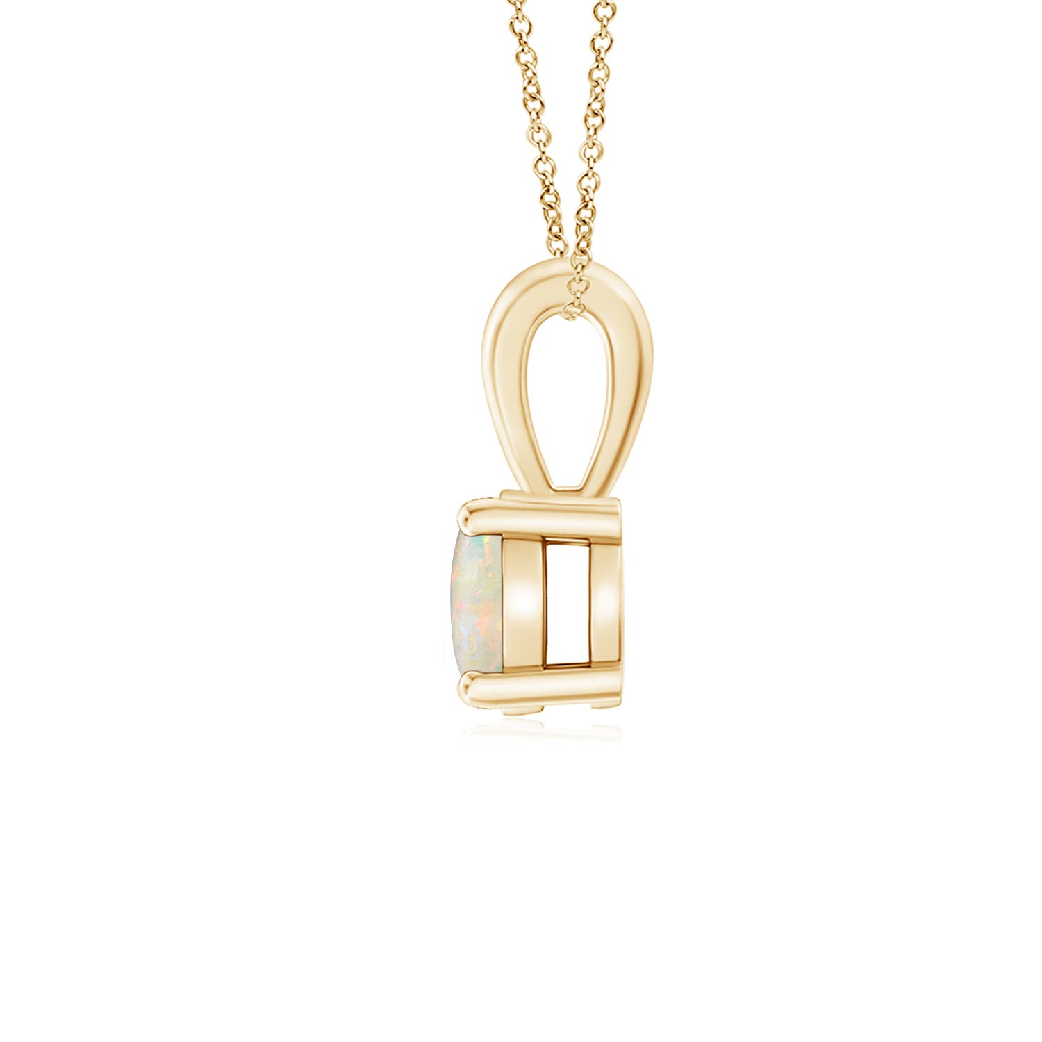 5mm AAAA Classic Prong-Set Round Opal Solitaire Pendant in Yellow Gold - side 3