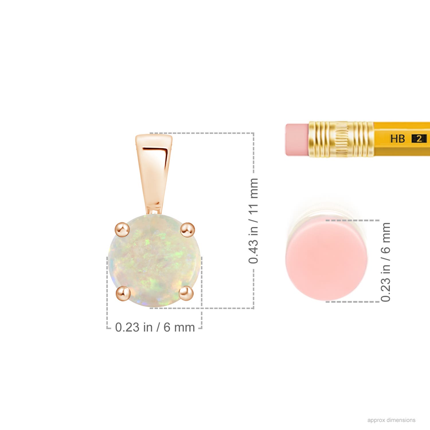 6mm AAA Classic Prong-Set Round Opal Solitaire Pendant in Rose Gold - ruler