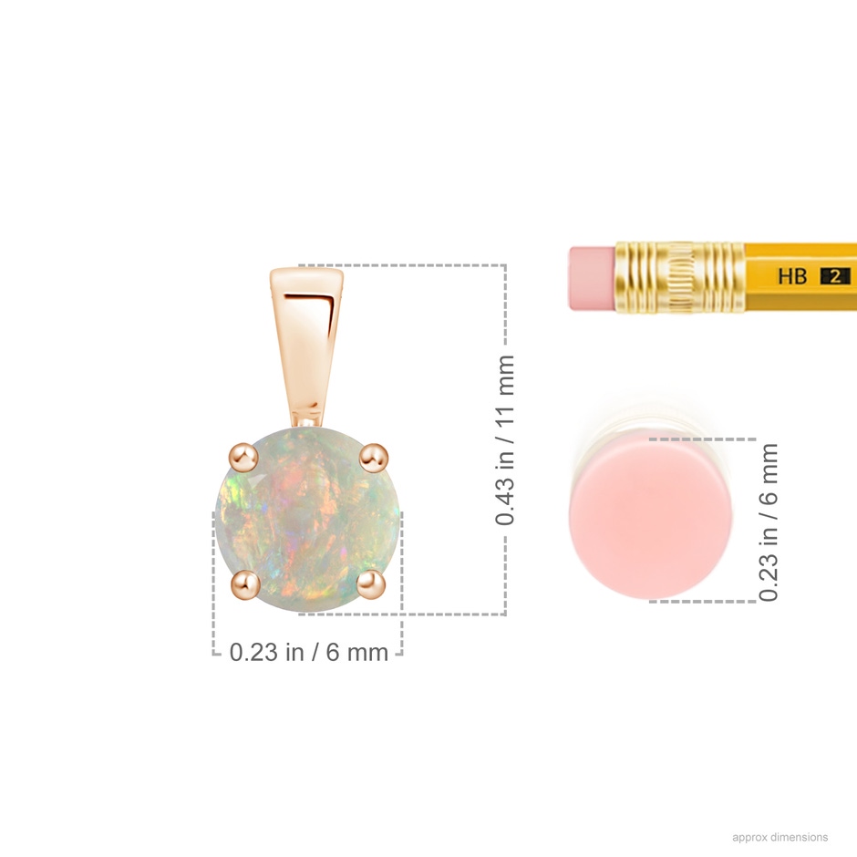 6mm AAAA Classic Prong-Set Round Opal Solitaire Pendant in Rose Gold ruler