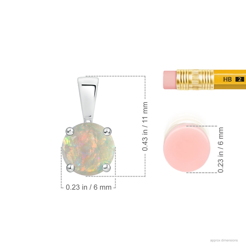 6mm AAAA Classic Prong-Set Round Opal Solitaire Pendant in S999 Silver ruler