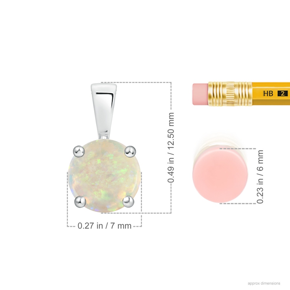 7mm AAA Classic Prong-Set Round Opal Solitaire Pendant in S999 Silver ruler