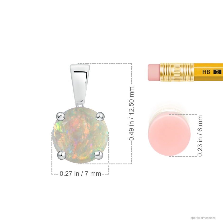 7mm AAAA Classic Prong-Set Round Opal Solitaire Pendant in P950 Platinum ruler