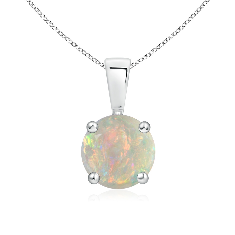 7mm AAAA Classic Prong-Set Round Opal Solitaire Pendant in White Gold 