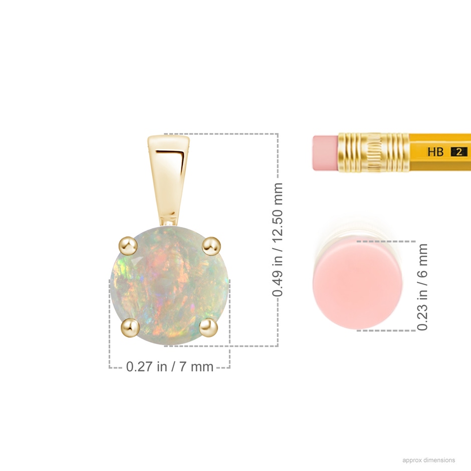 7mm AAAA Classic Prong-Set Round Opal Solitaire Pendant in Yellow Gold ruler