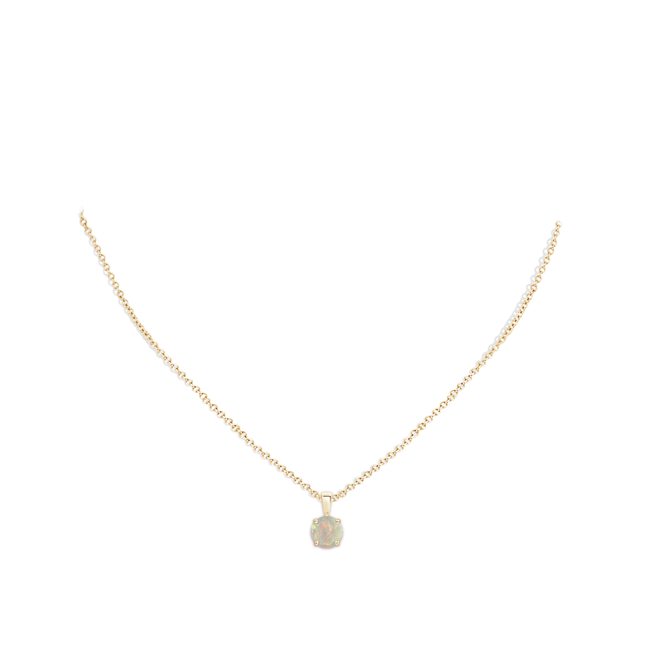 7mm AAAA Classic Prong-Set Round Opal Solitaire Pendant in Yellow Gold pen