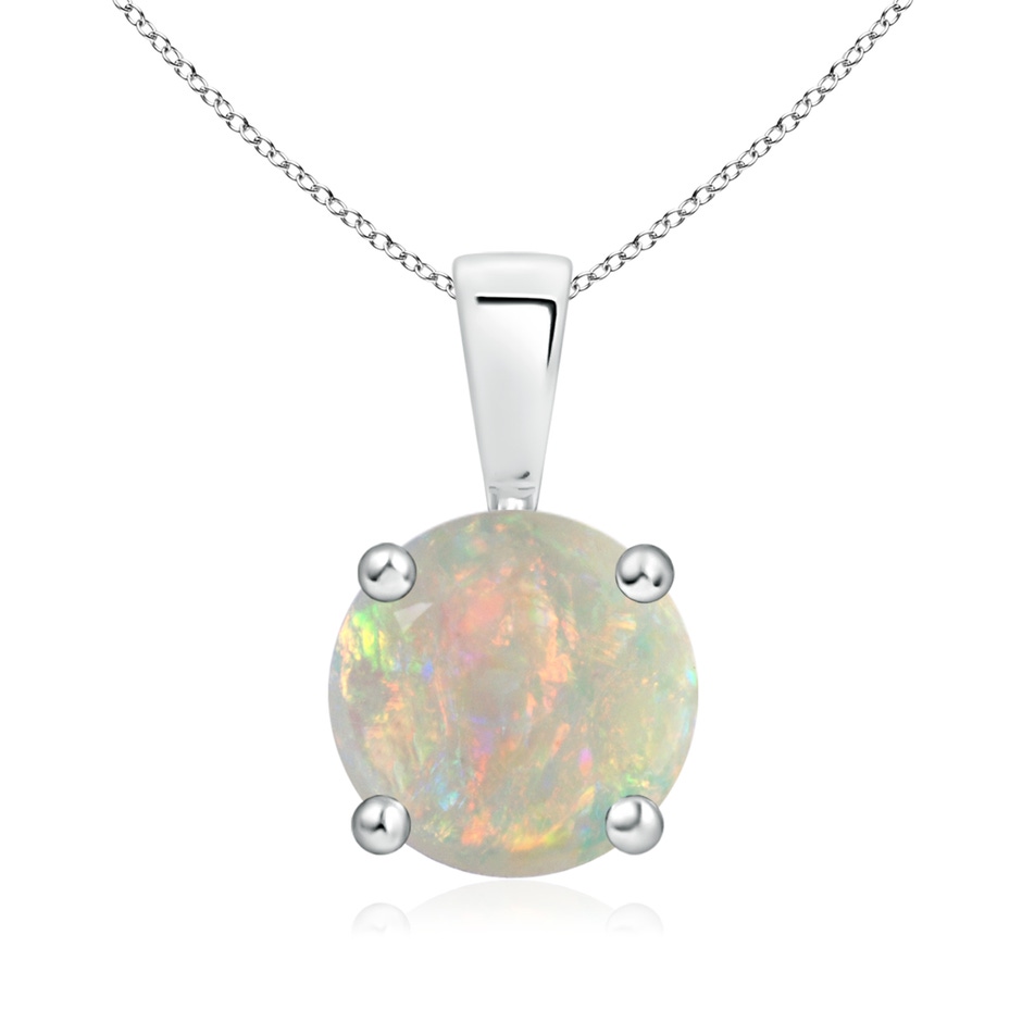 8mm AAAA Classic Prong-Set Round Opal Solitaire Pendant in White Gold 