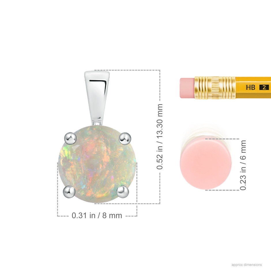 8mm AAAA Classic Prong-Set Round Opal Solitaire Pendant in White Gold ruler
