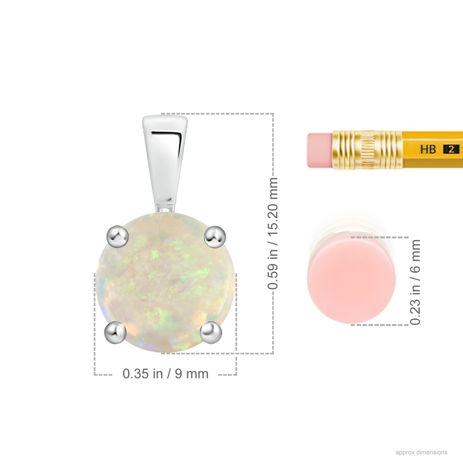 9mm AAA Classic Prong-Set Round Opal Solitaire Pendant in S999 Silver ruler