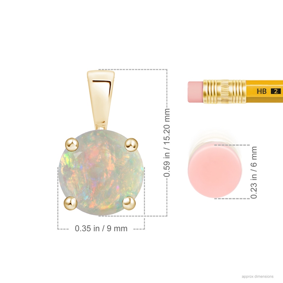 9mm AAAA Classic Prong-Set Round Opal Solitaire Pendant in 9K Yellow Gold ruler