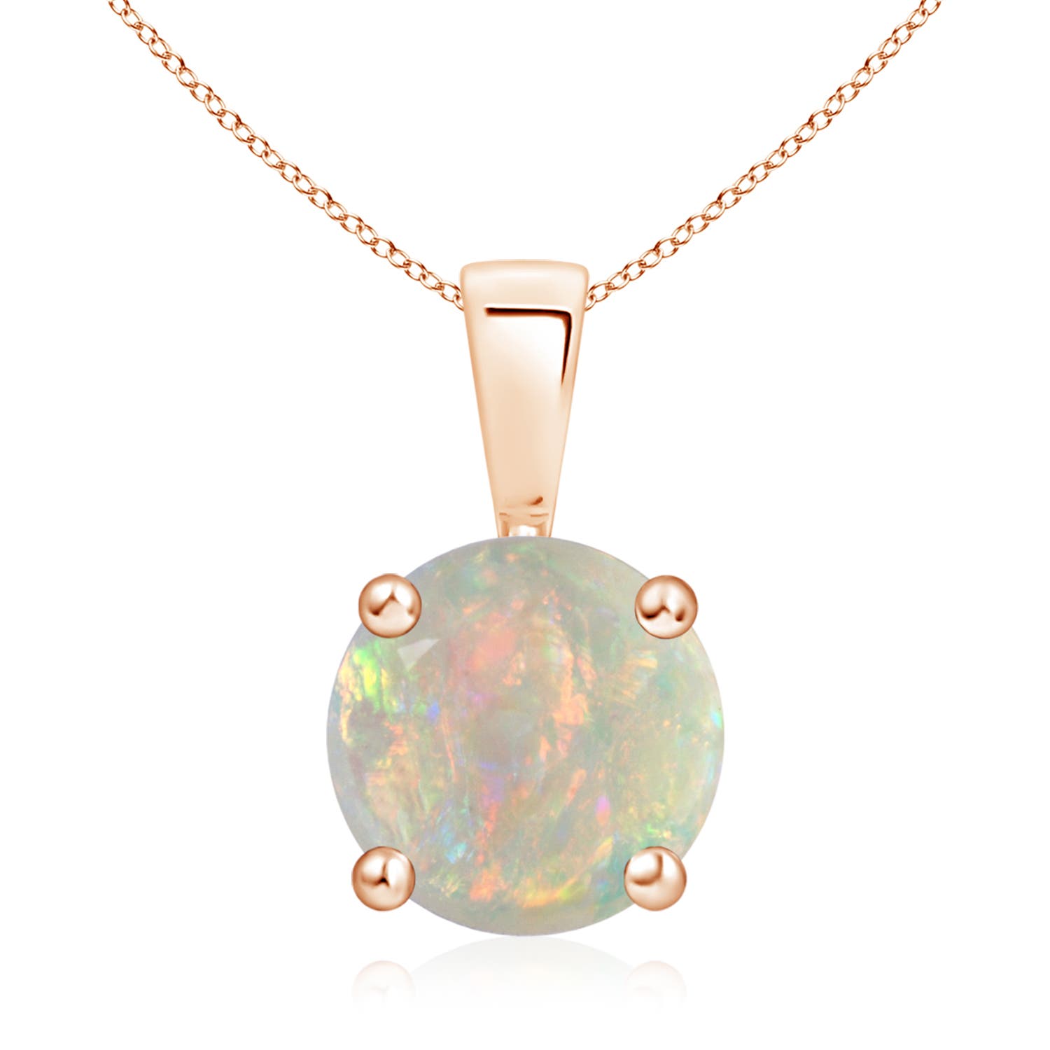 9mm AAAA Classic Prong-Set Round Opal Solitaire Pendant in Rose Gold