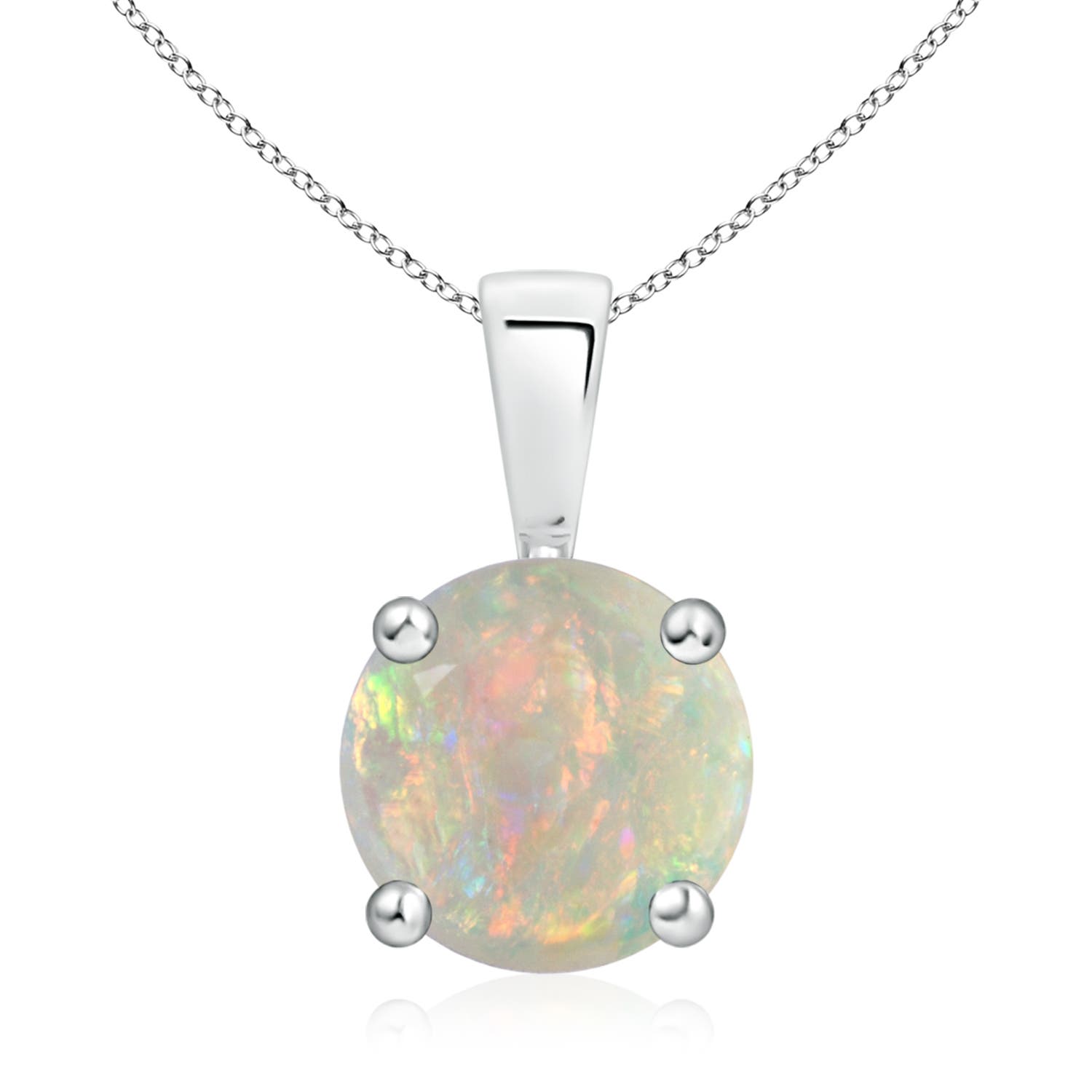 9mm AAAA Classic Prong-Set Round Opal Solitaire Pendant in White Gold