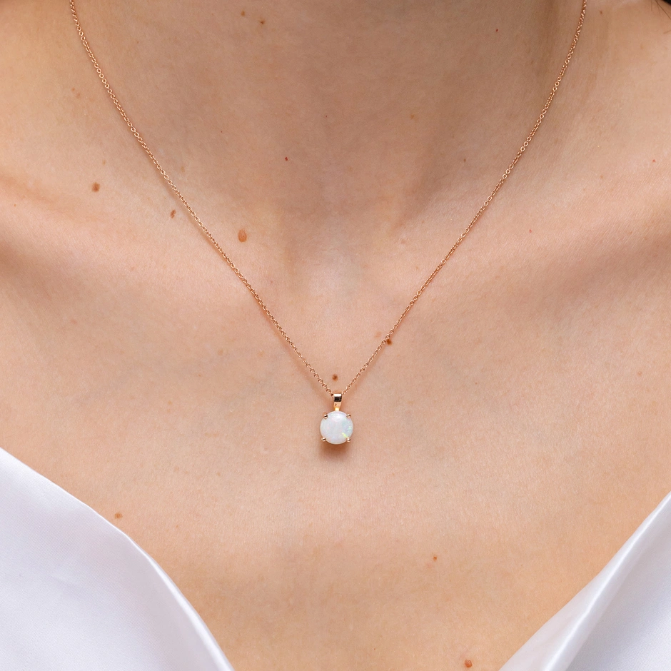 Classic Prong-Set Round Opal Solitaire Pendant
