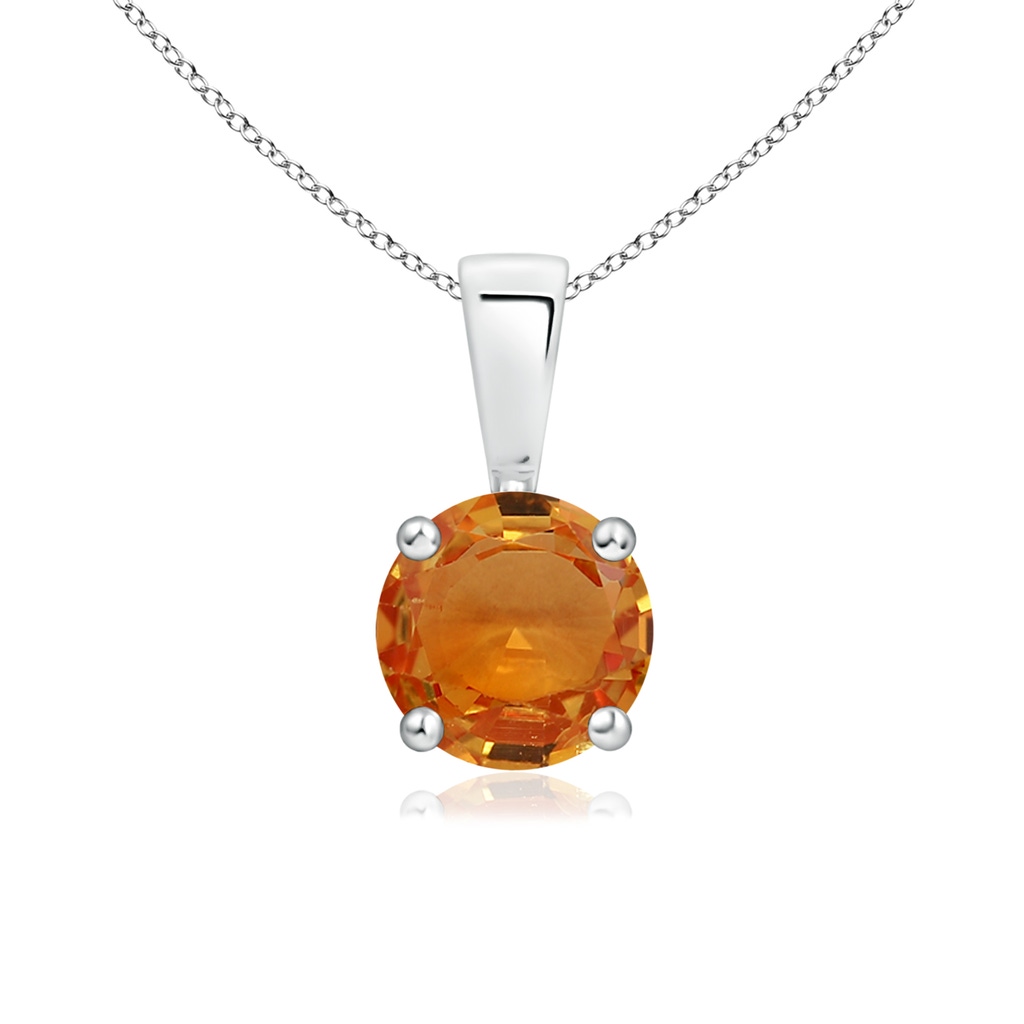 6mm AAA Classic Round Orange Sapphire Solitaire Pendant in White Gold