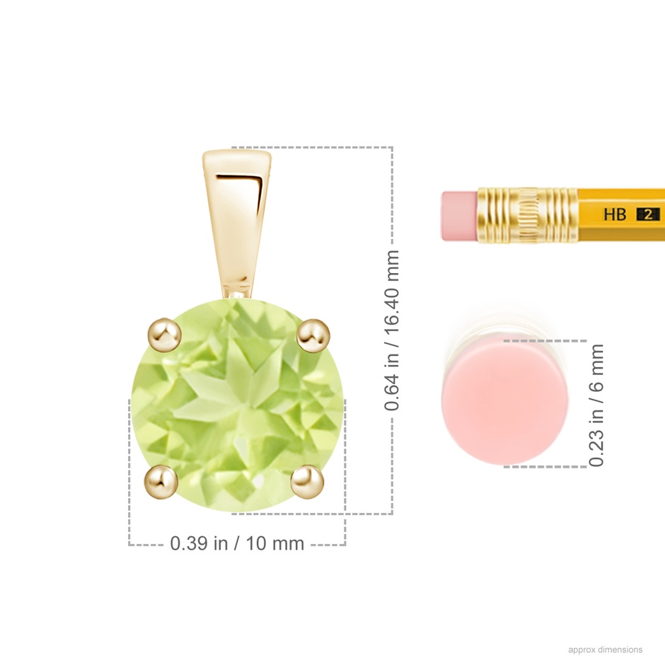 10mm A Classic Prong-Set Round Peridot Solitaire Pendant in Yellow Gold ruler