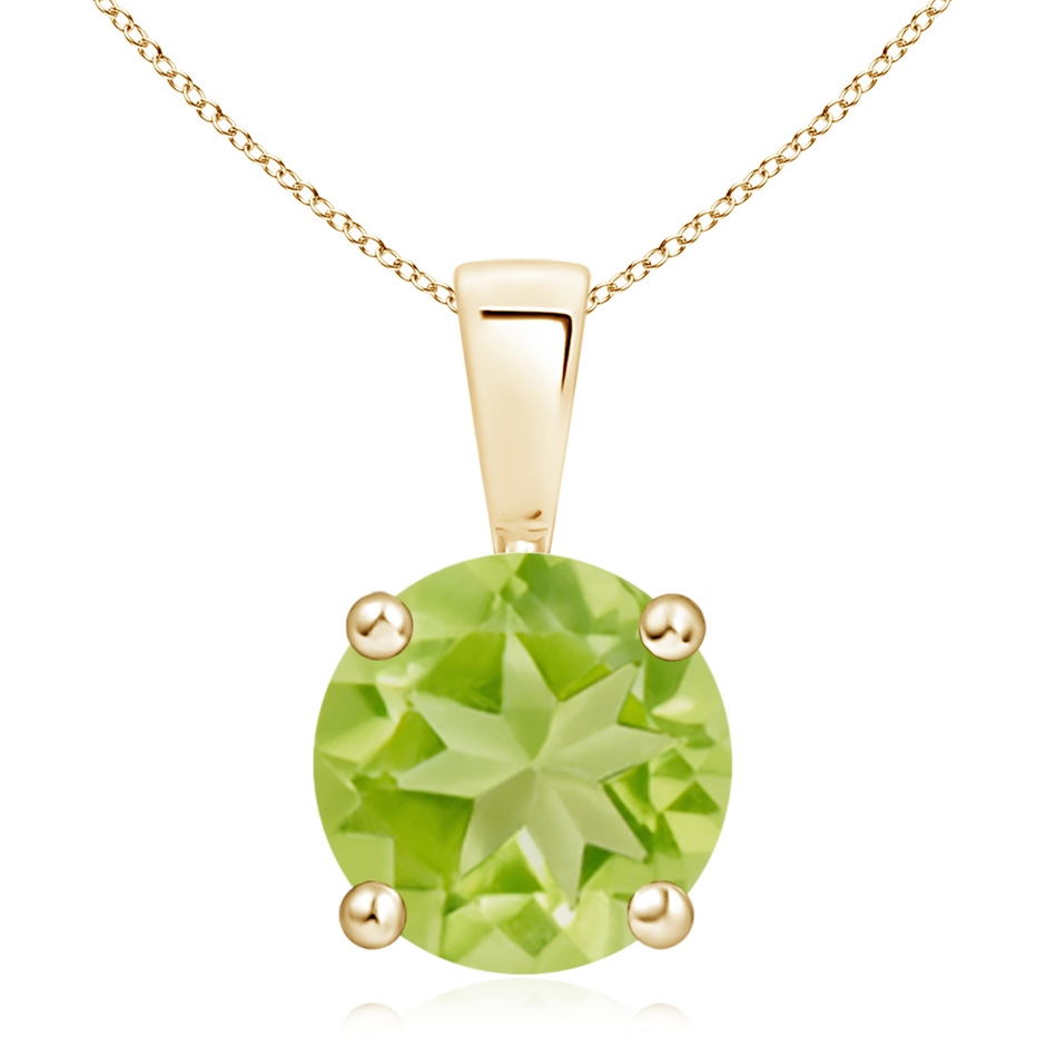 10mm AA Classic Prong-Set Round Peridot Solitaire Pendant in Yellow Gold 
