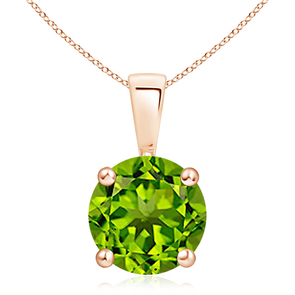 10mm AAAA Classic Prong-Set Round Peridot Solitaire Pendant in Rose Gold 