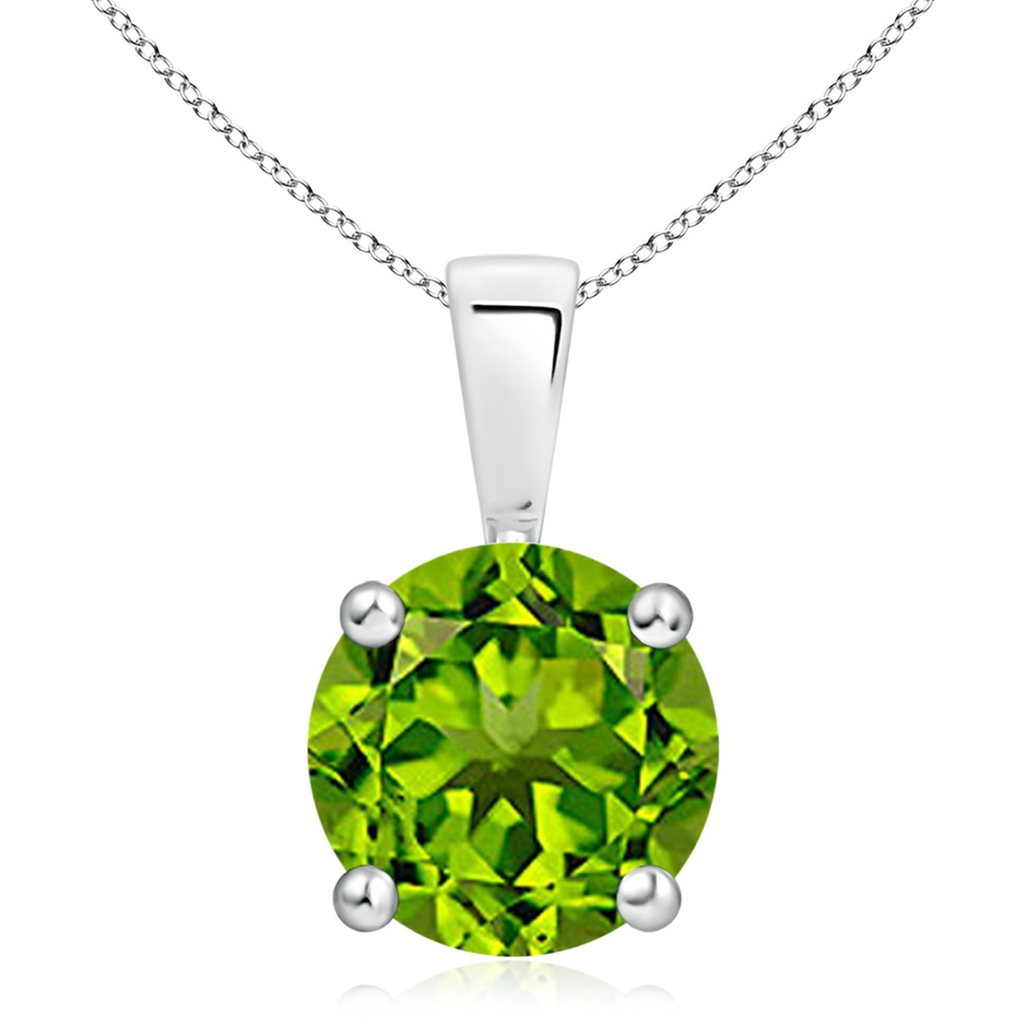 10mm AAAA Classic Prong-Set Round Peridot Solitaire Pendant in White Gold 