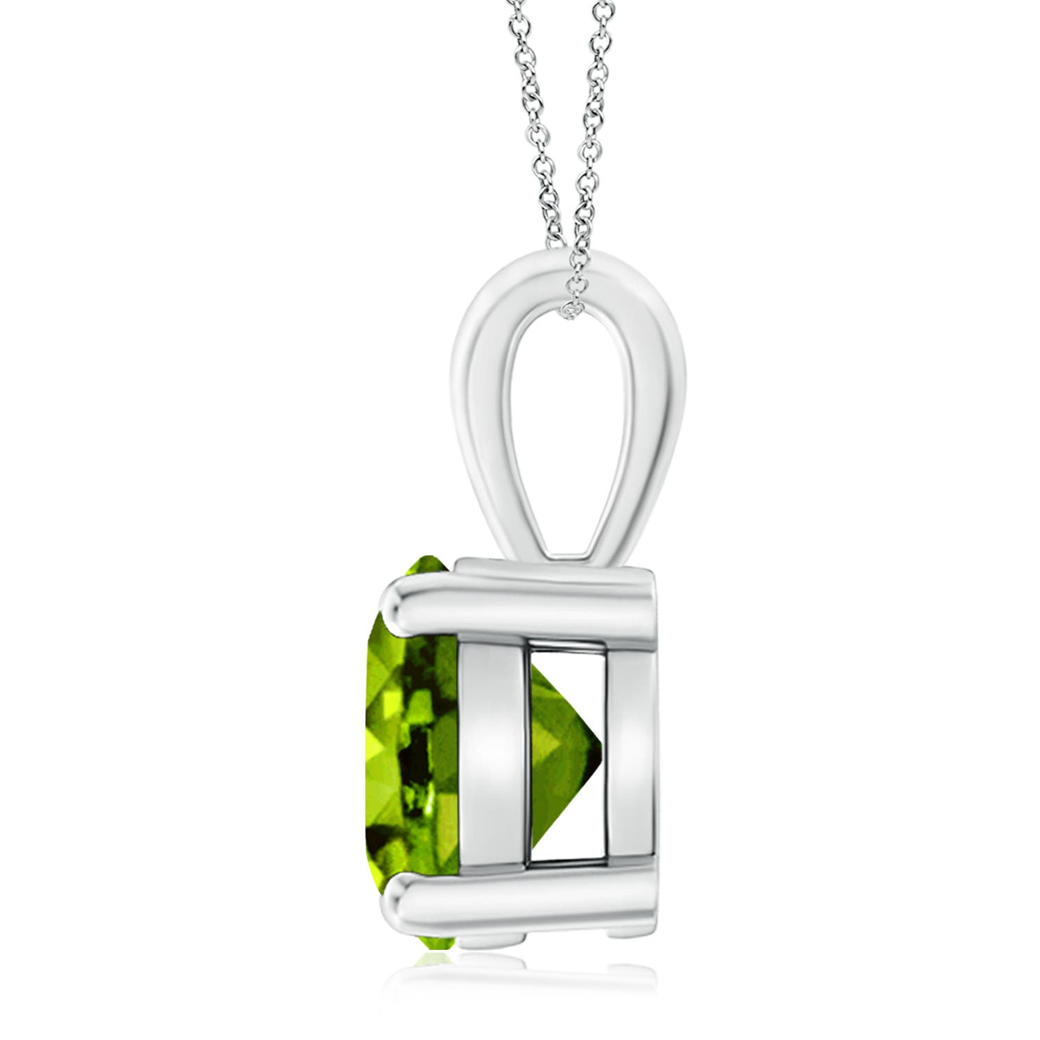 10mm AAAA Classic Prong-Set Round Peridot Solitaire Pendant in White Gold
