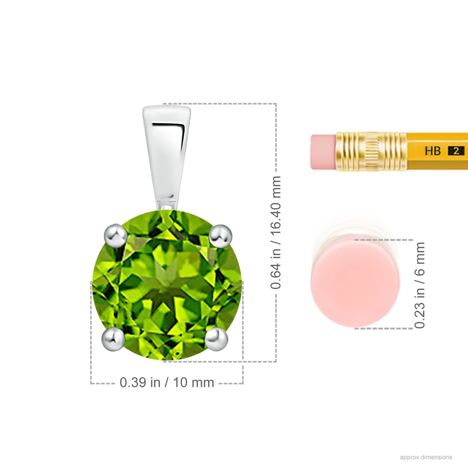 10mm AAAA Classic Prong-Set Round Peridot Solitaire Pendant in White Gold ruler