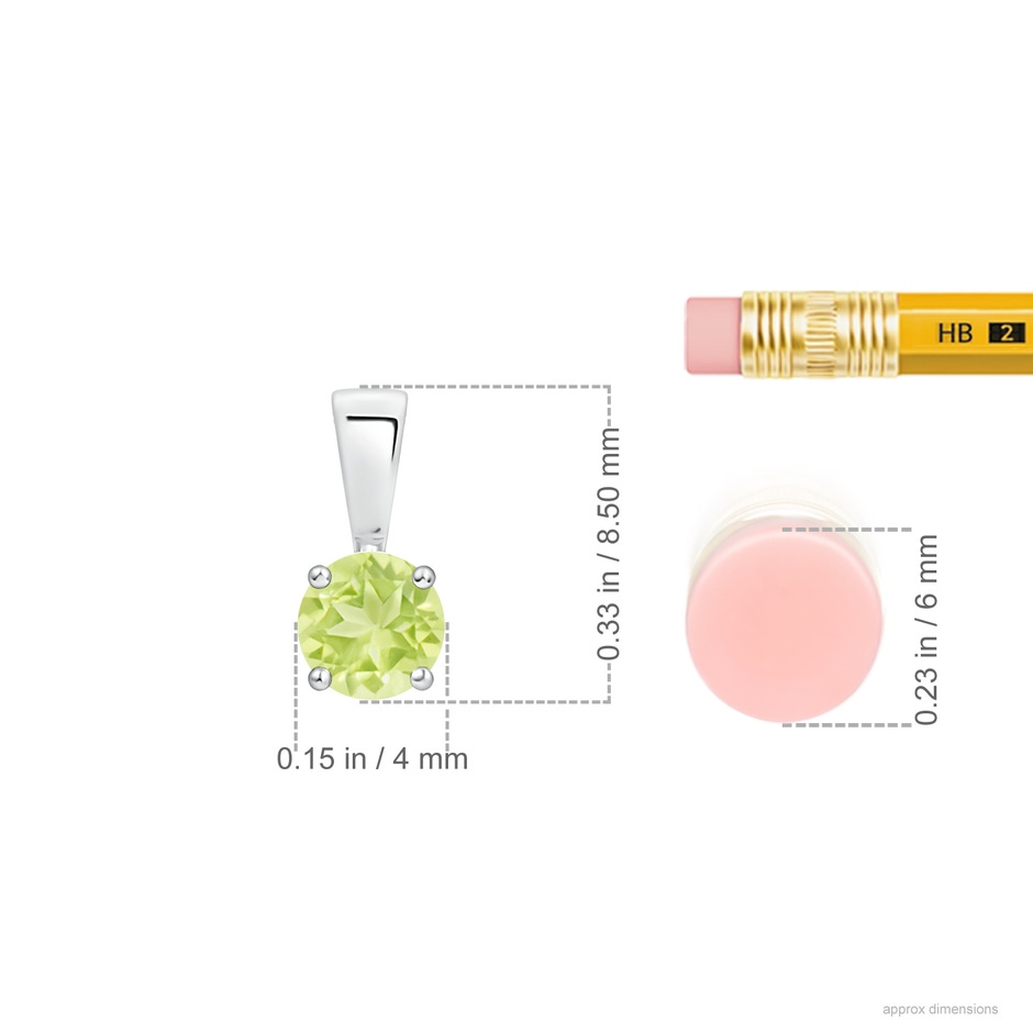 4mm A Classic Prong-Set Round Peridot Solitaire Pendant in S999 Silver ruler