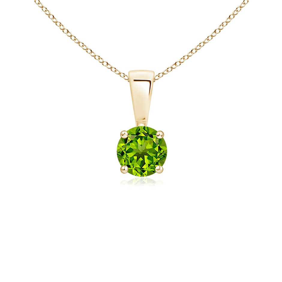 4mm AAAA Classic Prong-Set Round Peridot Solitaire Pendant in Yellow Gold 