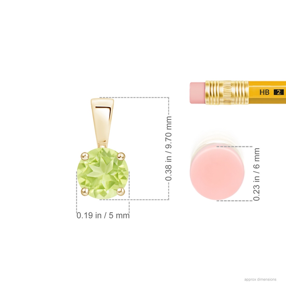 5mm A Classic Prong-Set Round Peridot Solitaire Pendant in Yellow Gold ruler