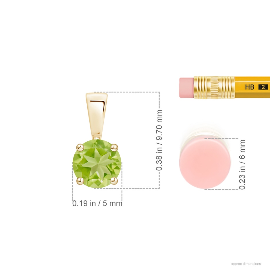 5mm AA Classic Prong-Set Round Peridot Solitaire Pendant in Yellow Gold ruler