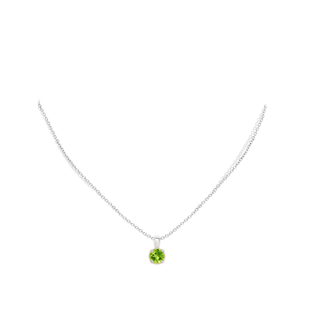 6mm AAA Classic Round Peridot Solitaire Pendant in 18K White Gold Body-Neck