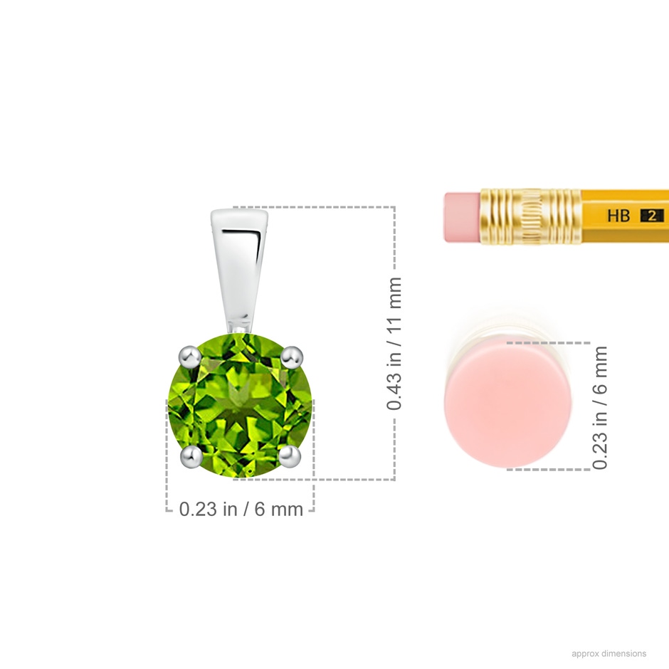 6mm AAAA Classic Prong-Set Round Peridot Solitaire Pendant in P950 Platinum ruler